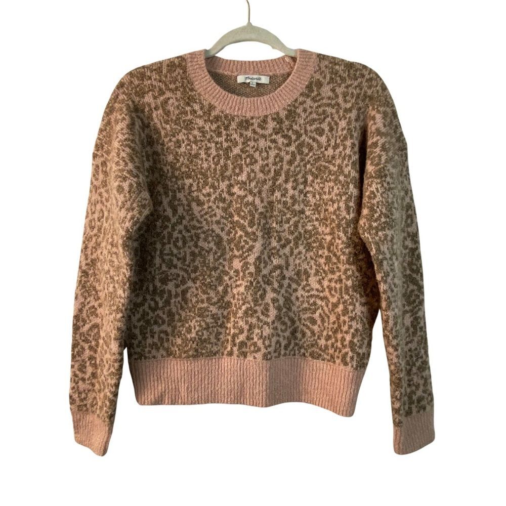 Madewell Shrunken Pullover Sweater in Leopard Pink Size S